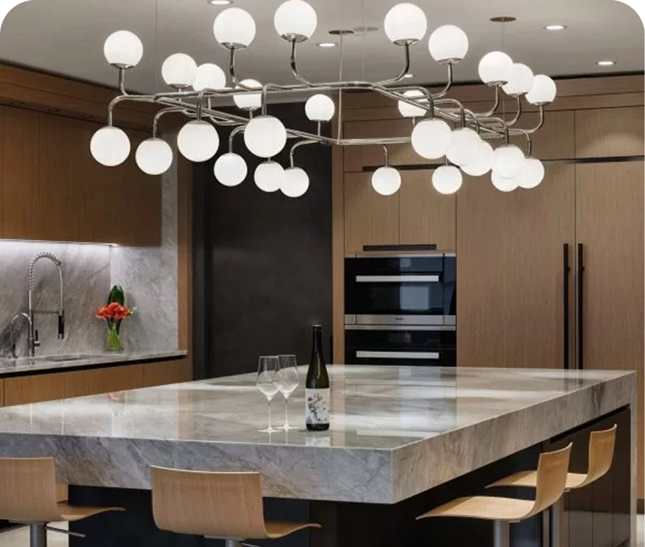 Grand Street loft kitchen with marble island